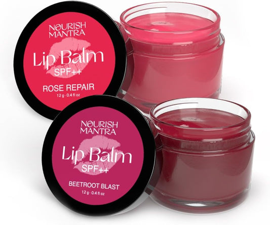 Nourish Mantra Beetroot & Rose Lip Balm with SPF | Made with Beetroot Extracts, Rose Extracts, Olive oil, Shea Butter, Vitamin E & Avocado Oil | For Dry, Chapped and Dark Lips | Best for Women and Men - TrendyLookz