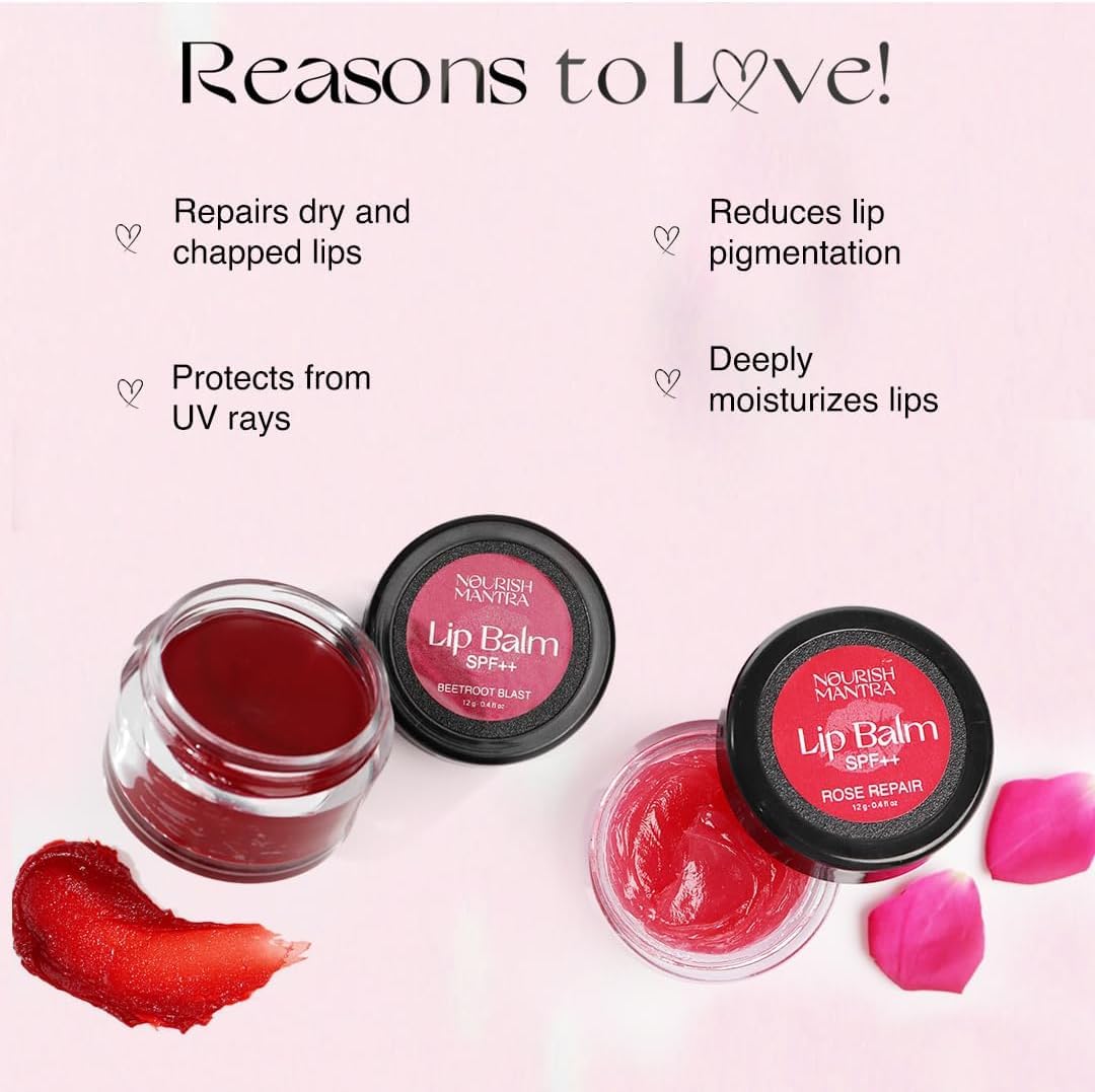 Nourish Mantra Beetroot & Rose Lip Balm with SPF | Made with Beetroot Extracts, Rose Extracts, Olive oil, Shea Butter, Vitamin E & Avocado Oil | For Dry, Chapped and Dark Lips | Best for Women and Men - TrendyLookz