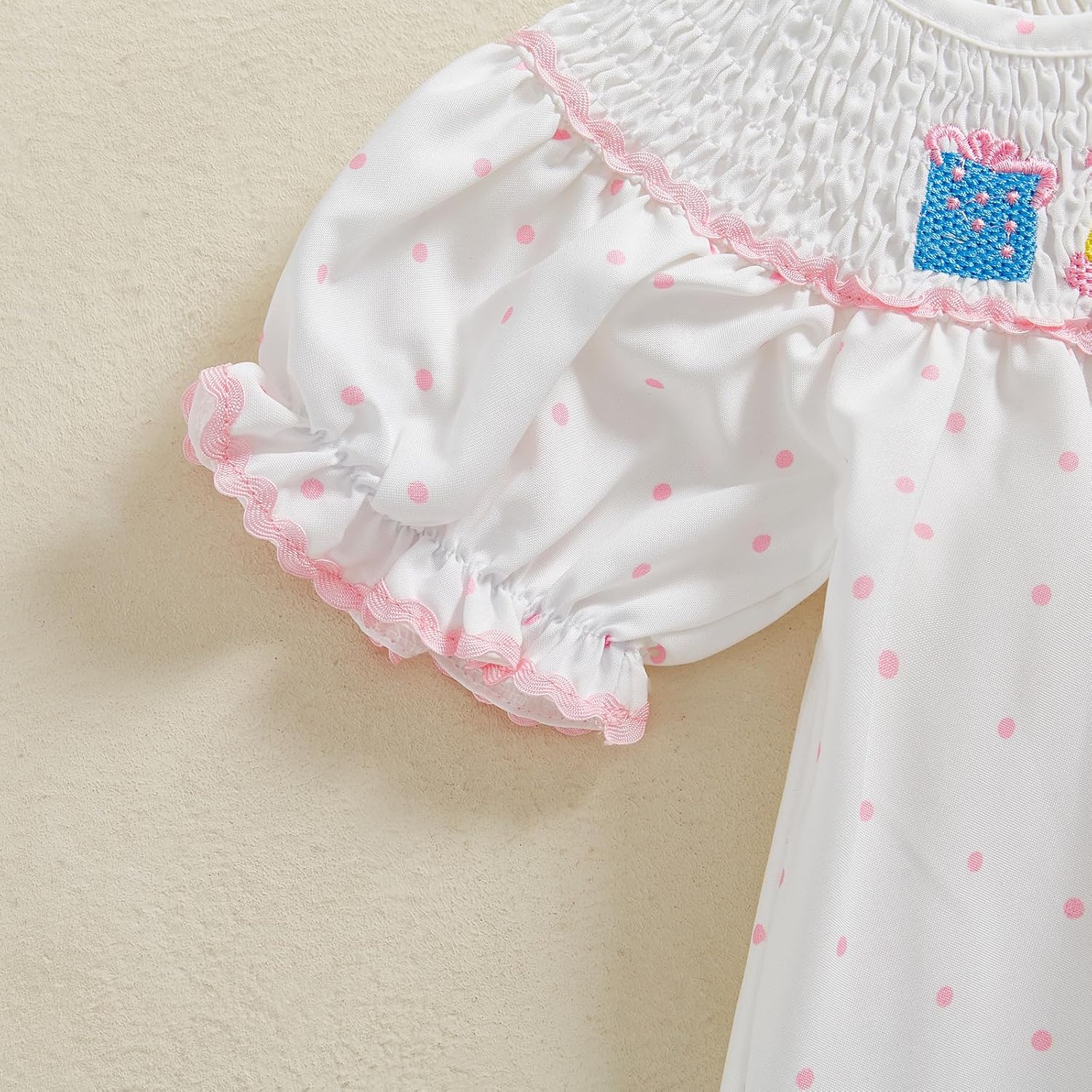 Pudcoco Toddler Baby Girls Birthday Smocked Bishop Dress Polka Dot Embroidery Short Sleeve A - line Pleated Dress - TrendyLookz