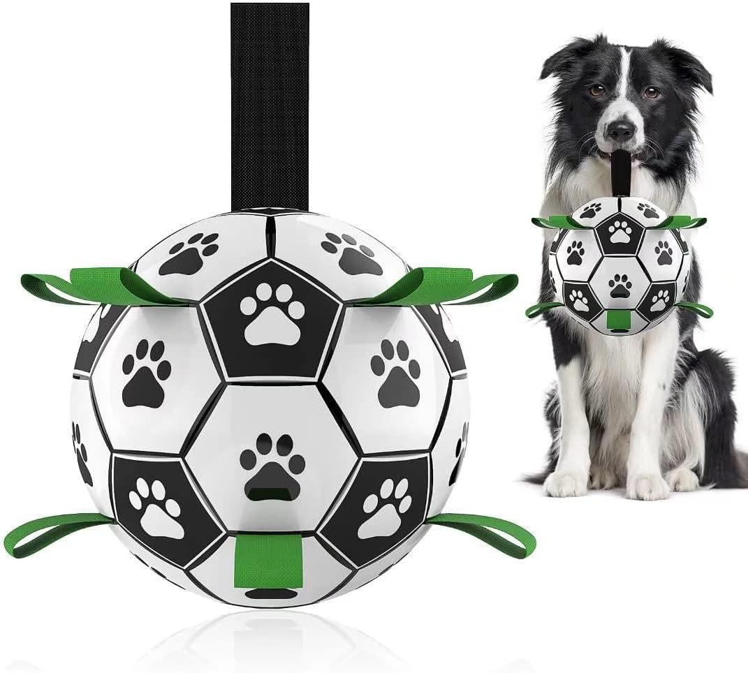 QDAN Dog Toys Balls, Dog Soccer Ball with Straps, Dog Birthday Gifts, Herding Ball, Durable Dogs Balls for Small Medium Pet, Puppy Outdoor Water Toy, World Cup Soccer (6 Inch) - TrendyLookz