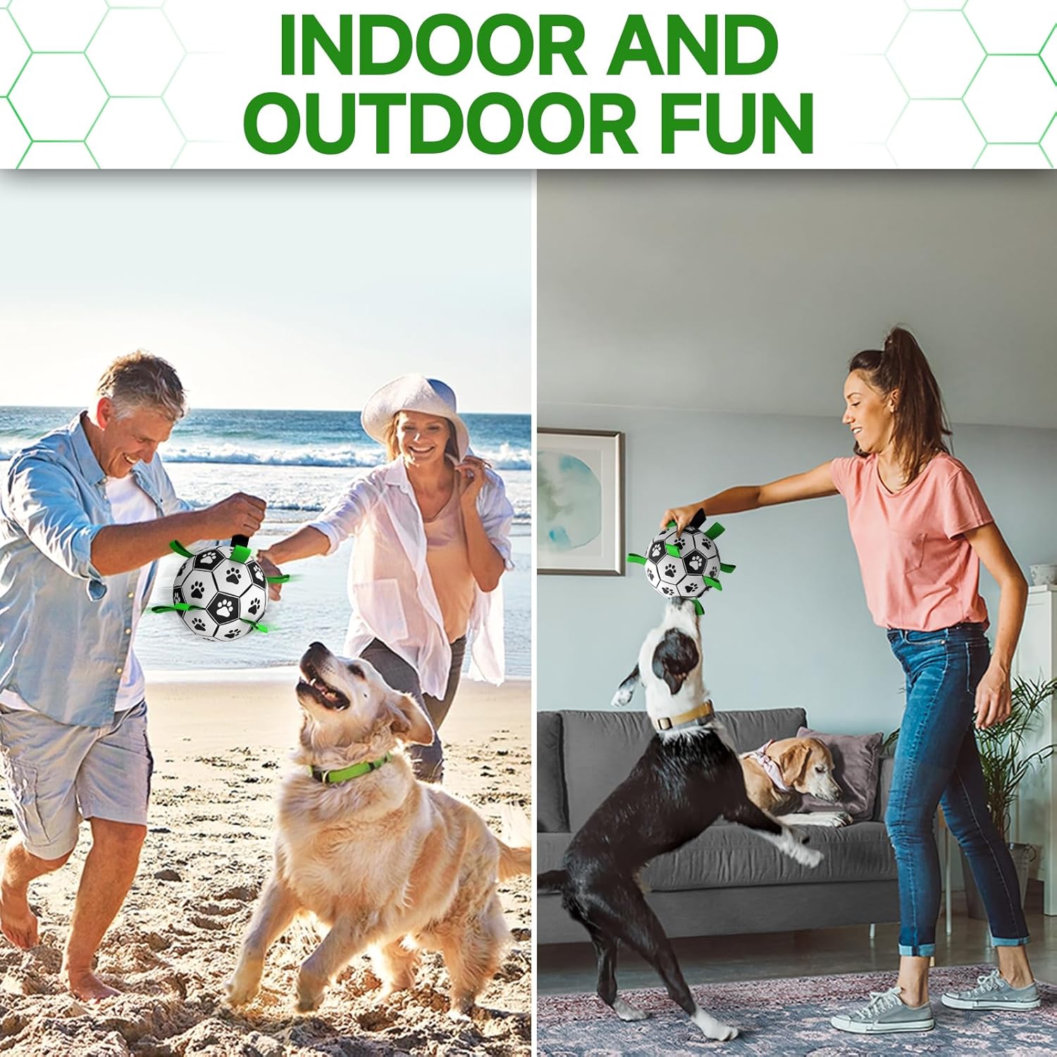 QDAN Dog Toys Balls, Dog Soccer Ball with Straps, Dog Birthday Gifts, Herding Ball, Durable Dogs Balls for Small Medium Pet, Puppy Outdoor Water Toy, World Cup Soccer (6 Inch) - TrendyLookz