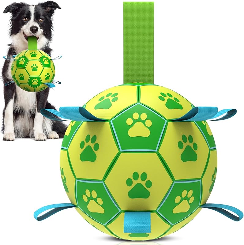 QDAN Dog Toys Balls, Dog Soccer Ball with Straps, Dog Birthday Gifts, Herding Ball, Durable Dogs Balls for Small Medium Pet, Puppy Outdoor Water Toy, World Cup Soccer (6 Inch) - TrendyLookz