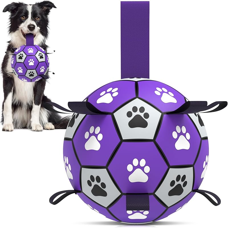 QDAN Dog Toys Balls, Dog Soccer Ball with Straps, Dog Birthday Gifts, Herding Ball, Durable Dogs Balls for Small Medium Pet, Puppy Outdoor Water Toy, World Cup Soccer (6 Inch) - TrendyLookz