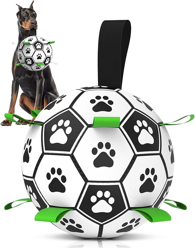QDAN Dog Toys Balls, Dog Soccer Ball with Straps, Dog Birthday Gifts, Herding Ball, Durable Dogs Balls for Small Medium Pet, Puppy Outdoor Water Toy, World Cup Soccer (6 Inch) - TrendyLookz