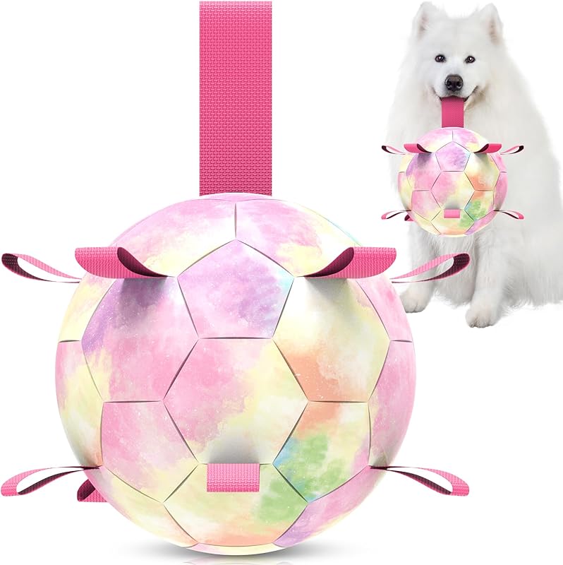 QDAN Dog Toys Balls, Dog Soccer Ball with Straps, Dog Birthday Gifts, Herding Ball, Durable Dogs Balls for Small Medium Pet, Puppy Outdoor Water Toy, World Cup Soccer (6 Inch) - TrendyLookz