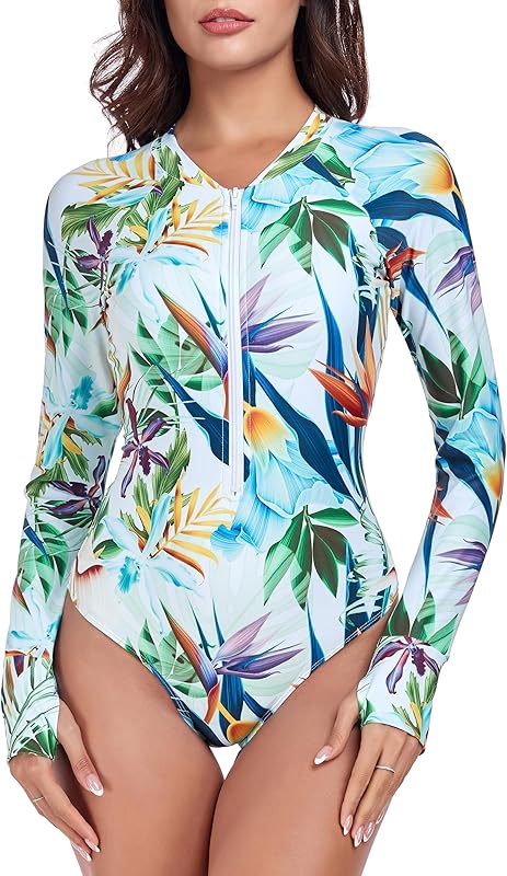 RELLECIGA Women's One Piece Swimsuits Long Sleeve Rash Guard UV Protection Surfing Swimsuit Bathing Suit - TrendyLookz