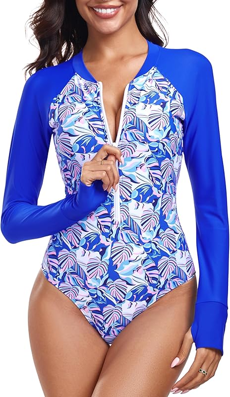 RELLECIGA Women's One Piece Swimsuits Long Sleeve Rash Guard UV Protection Surfing Swimsuit Bathing Suit - TrendyLookz