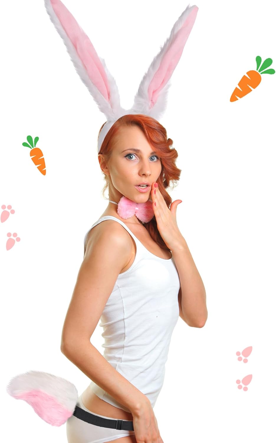 Roicaholy Rabbit Ears Tail Set - Fluffy Faux Fur Bendable Tail | Ears Headband Bunny Animal Costume for Halloween Easter - TrendyLookz