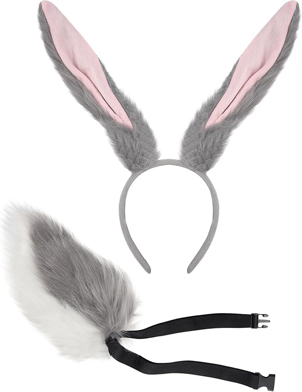 Roicaholy Rabbit Ears Tail Set - Fluffy Faux Fur Bendable Tail | Ears Headband Bunny Animal Costume for Halloween Easter - TrendyLookz