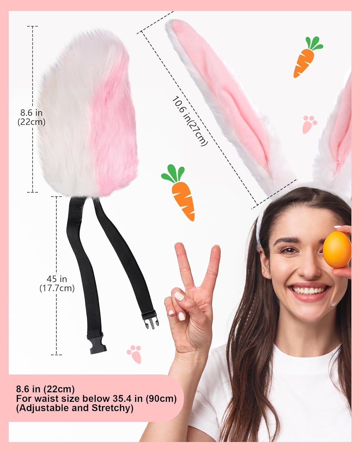 Roicaholy Rabbit Ears Tail Set - Fluffy Faux Fur Bendable Tail | Ears Headband Bunny Animal Costume for Halloween Easter - TrendyLookz