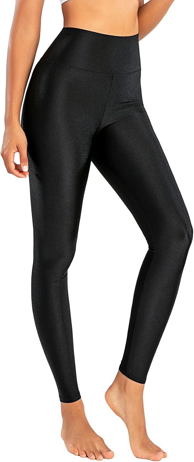Romastory Women's Elastic Shiny Leggings Pants High Waisted Shining Sports Workout Leggings Tights - TrendyLookz