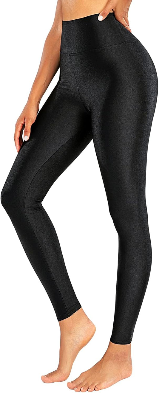 Romastory Women's Elastic Shiny Leggings Pants High Waisted Shining Sports Workout Leggings Tights - TrendyLookz