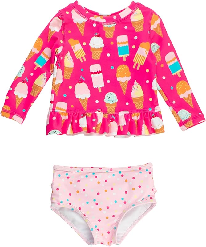 RuffleButts Baby/Toddler Girls Long Sleeve Rash Guard UPF50+ Sun Protected Bikini Swimsuit - TrendyLookz