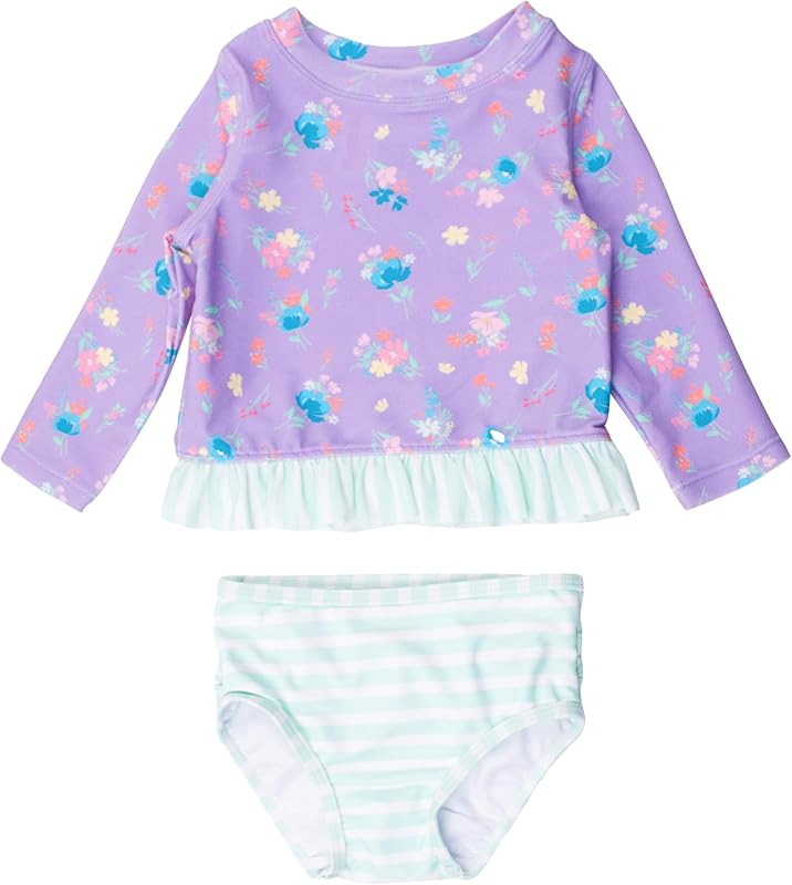 RuffleButts Baby/Toddler Girls Long Sleeve Rash Guard UPF50+ Sun Protected Bikini Swimsuit - TrendyLookz