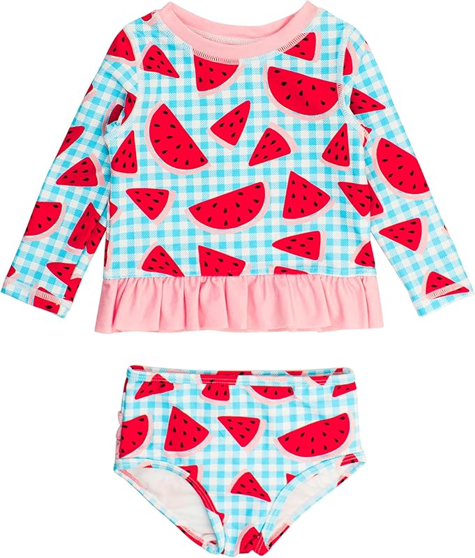 RuffleButts Baby/Toddler Girls Long Sleeve Rash Guard UPF50+ Sun Protected Bikini Swimsuit - TrendyLookz