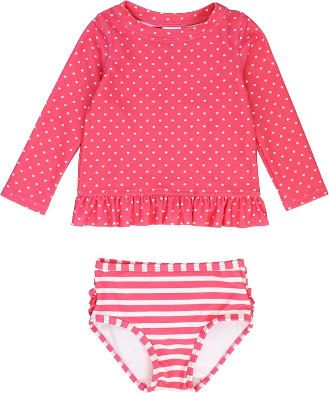 RuffleButts Baby/Toddler Girls Long Sleeve Rash Guard UPF50+ Sun Protected Bikini Swimsuit - TrendyLookz