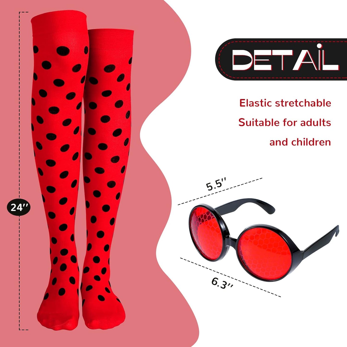 SATINIOR Ladybug Costume Accessories Tutu Skirt Ladybug Wings Antenna Headband Striped Knee Thigh High Socks Party Favor - TrendyLookz