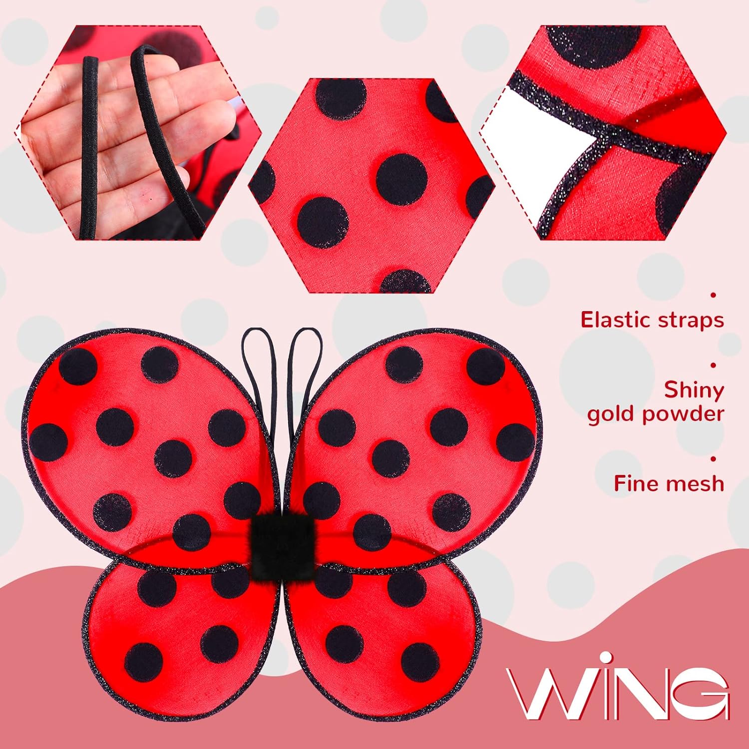 SATINIOR Ladybug Costume Accessories Tutu Skirt Ladybug Wings Antenna Headband Striped Knee Thigh High Socks Party Favor - TrendyLookz