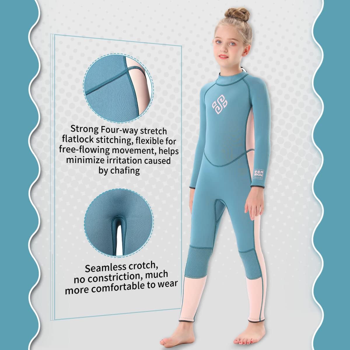 Seaskin Kids Wetsuit for Boys Girls Toddlers, 2mm Front Zipper Shorty Wetsuits, 3mm Back Zip Full Wetsuit, Neoprene Thermal Swimsuits for Diving Surfing Swim Lessons - TrendyLookz