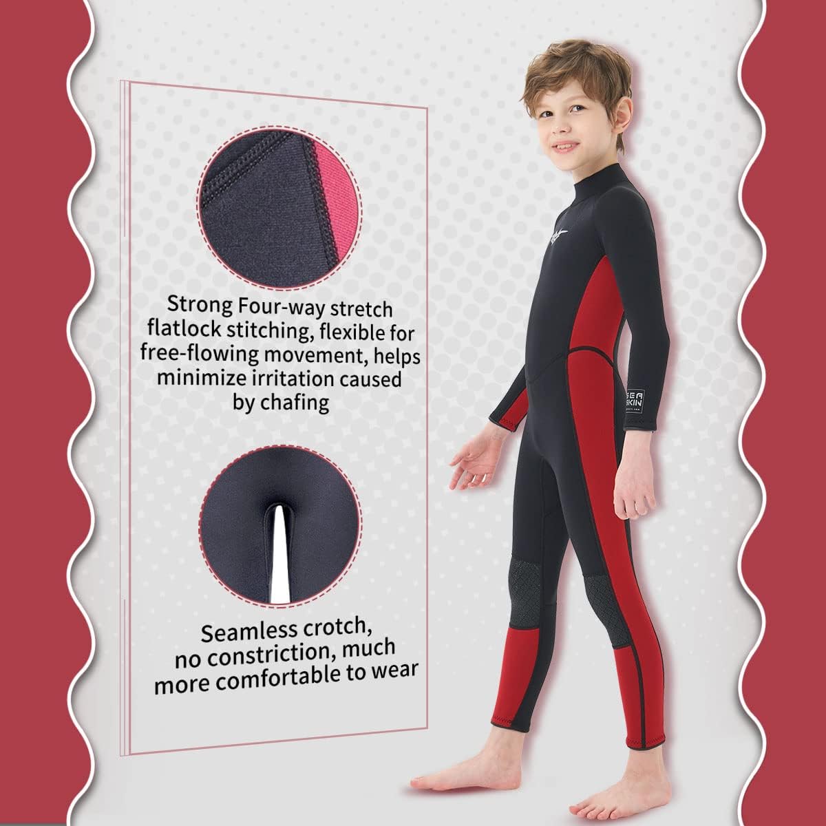 Seaskin Kids Wetsuit for Boys Girls Toddlers, 2mm Front Zipper Shorty Wetsuits, 3mm Back Zip Full Wetsuit, Neoprene Thermal Swimsuits for Diving Surfing Swim Lessons - TrendyLookz