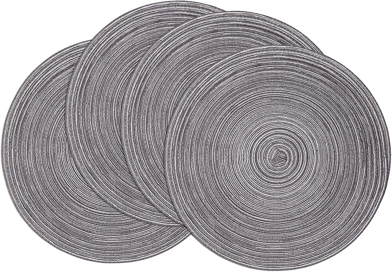SHACOS Round Braided Placemats Set of 4 Round Table Mats for Dining Tables 15 inch Washable Kitchen Table Place Mats Indoor (Beige, 4) - TrendyLookz