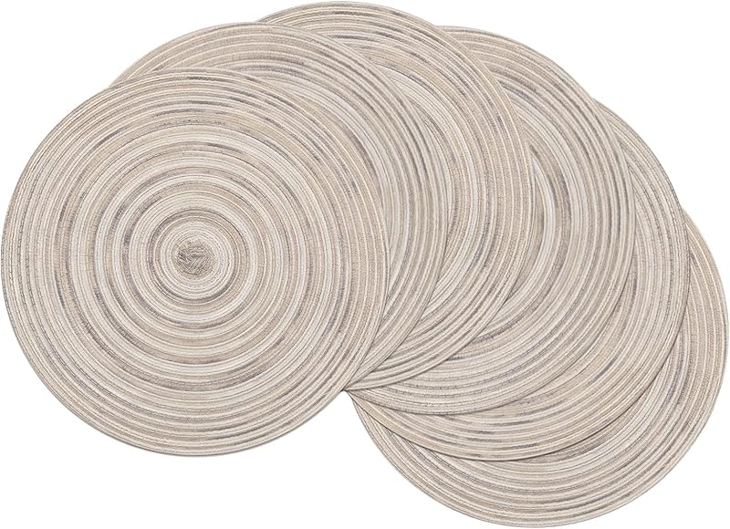 SHACOS Round Braided Placemats Set of 4 Round Table Mats for Dining Tables 15 inch Washable Kitchen Table Place Mats Indoor (Beige, 4) - TrendyLookz