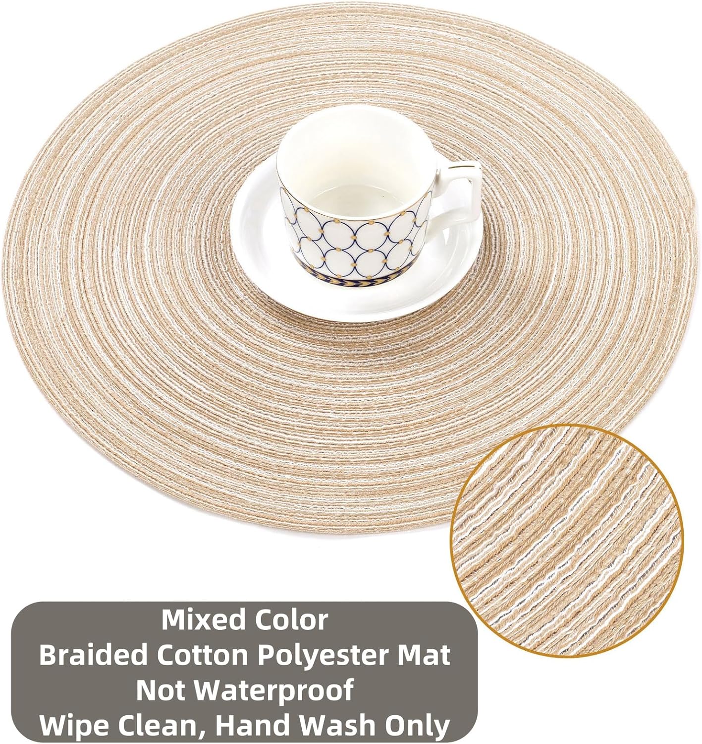 SHACOS Round Braided Placemats Set of 4 Round Table Mats for Dining Tables 15 inch Washable Kitchen Table Place Mats Indoor (Beige, 4) - TrendyLookz