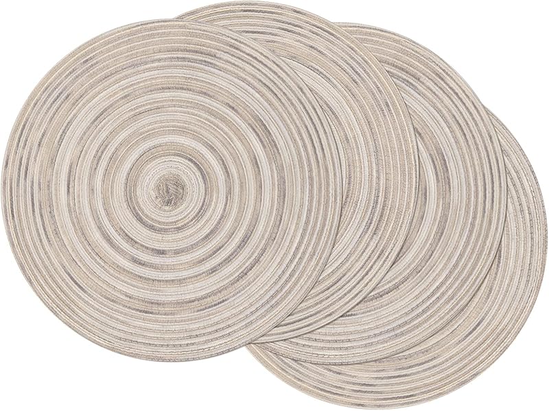 SHACOS Round Braided Placemats Set of 4 Round Table Mats for Dining Tables 15 inch Washable Kitchen Table Place Mats Indoor (Beige, 4) - TrendyLookz