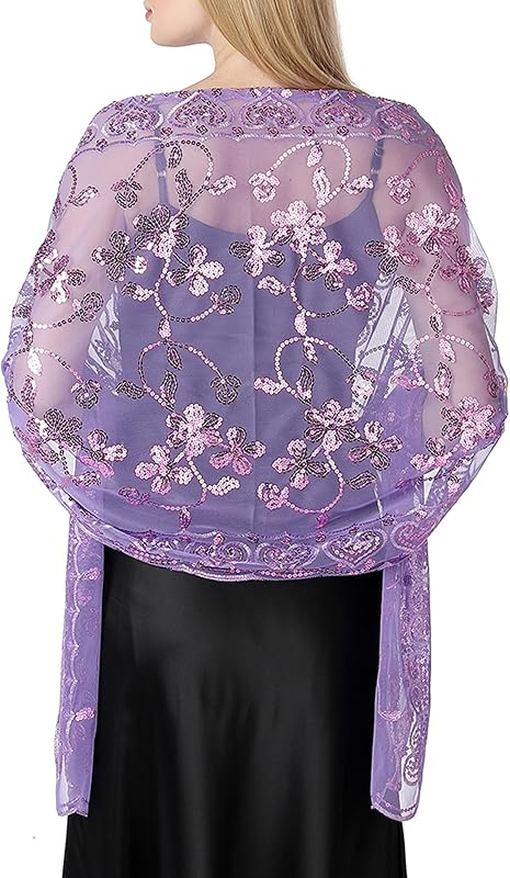 Shawls and Wraps for Evening Dresses,Women Formal 1920s Sequin Flower Sheer Shawls and Wraps for Wedding - TrendyLookz