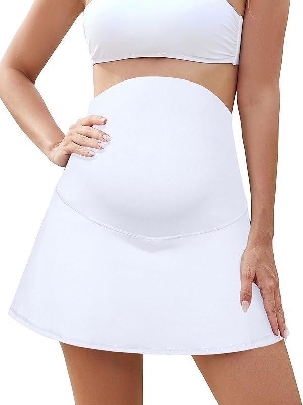 SHEKINI Maternity Ruched Skirts High Waist Sports Skirt Over The Belly Skirts Inner Shorts - TrendyLookz