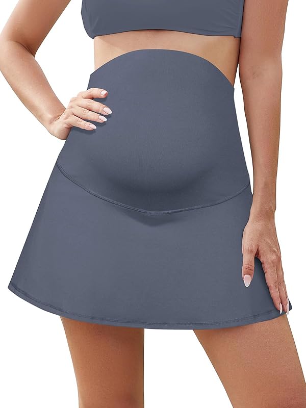SHEKINI Maternity Ruched Skirts High Waist Sports Skirt Over The Belly Skirts Inner Shorts - TrendyLookz