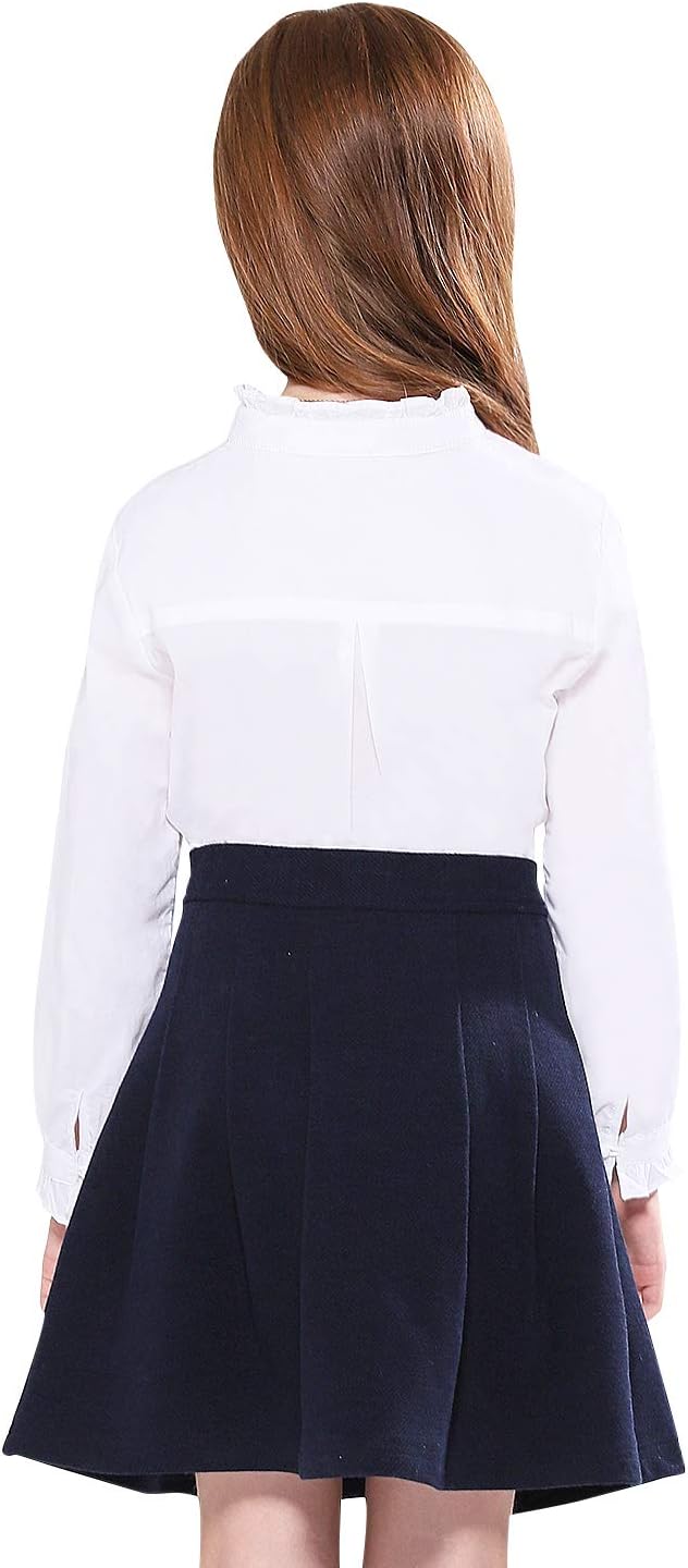 SOLOCOTE Girls White Blouse Ruffle Long Sleeve Button Down Shirts Princess Cotton Loose Soft Tops Spring and Summer 3 - 14Y - TrendyLookz