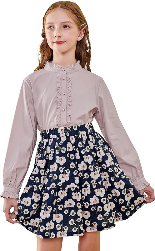SOLOCOTE Girls White Blouse Ruffle Long Sleeve Button Down Shirts Princess Cotton Loose Soft Tops Spring and Summer 3 - 14Y - TrendyLookz
