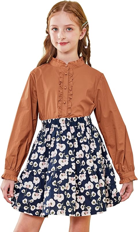 SOLOCOTE Girls White Blouse Ruffle Long Sleeve Button Down Shirts Princess Cotton Loose Soft Tops Spring and Summer 3 - 14Y - TrendyLookz