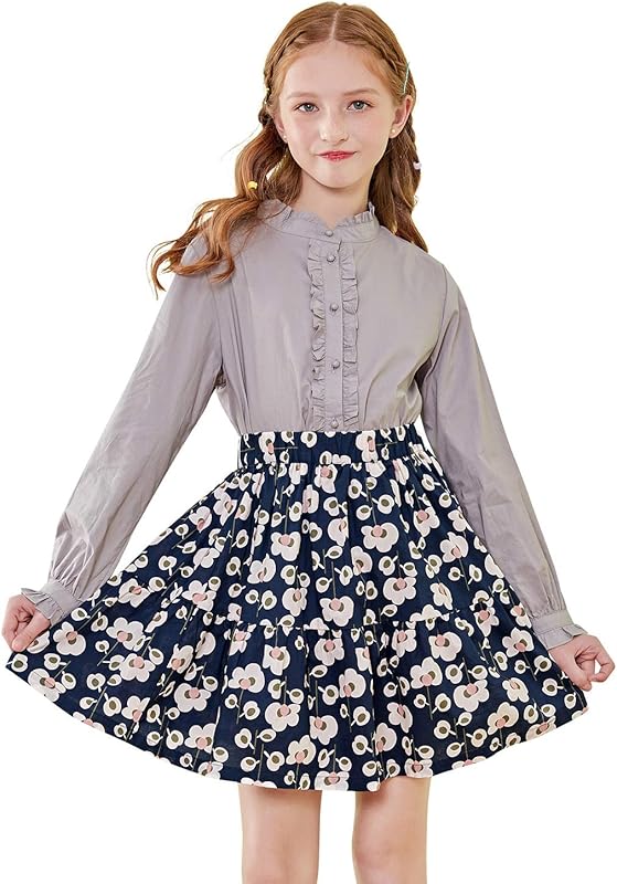 SOLOCOTE Girls White Blouse Ruffle Long Sleeve Button Down Shirts Princess Cotton Loose Soft Tops Spring and Summer 3 - 14Y - TrendyLookz