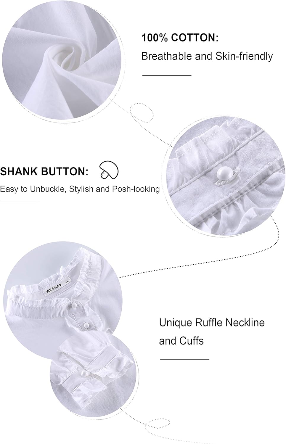 SOLOCOTE Girls White Blouse Ruffle Long Sleeve Button Down Shirts Princess Cotton Loose Soft Tops Spring and Summer 3 - 14Y - TrendyLookz