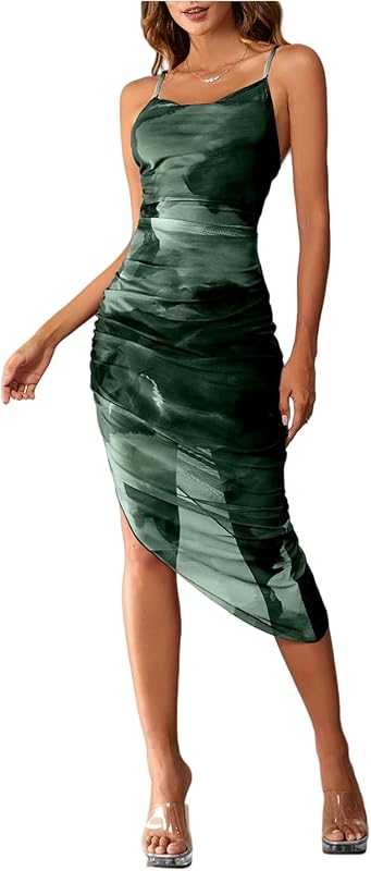 SOLY HUX Women's Tie Dye Cowl Neck Split Hem Bodycon Cami Dress Backless Long Dresses - TrendyLookz