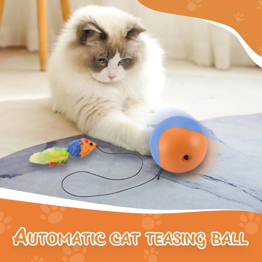 Speedy Tail 2.0 Cat Toy, Upgrade Interactive Cat Toys Ball with Motion Sensor, Automatic Cats Ball with Mouse Indoor Toy (Orange) - TrendyLookz