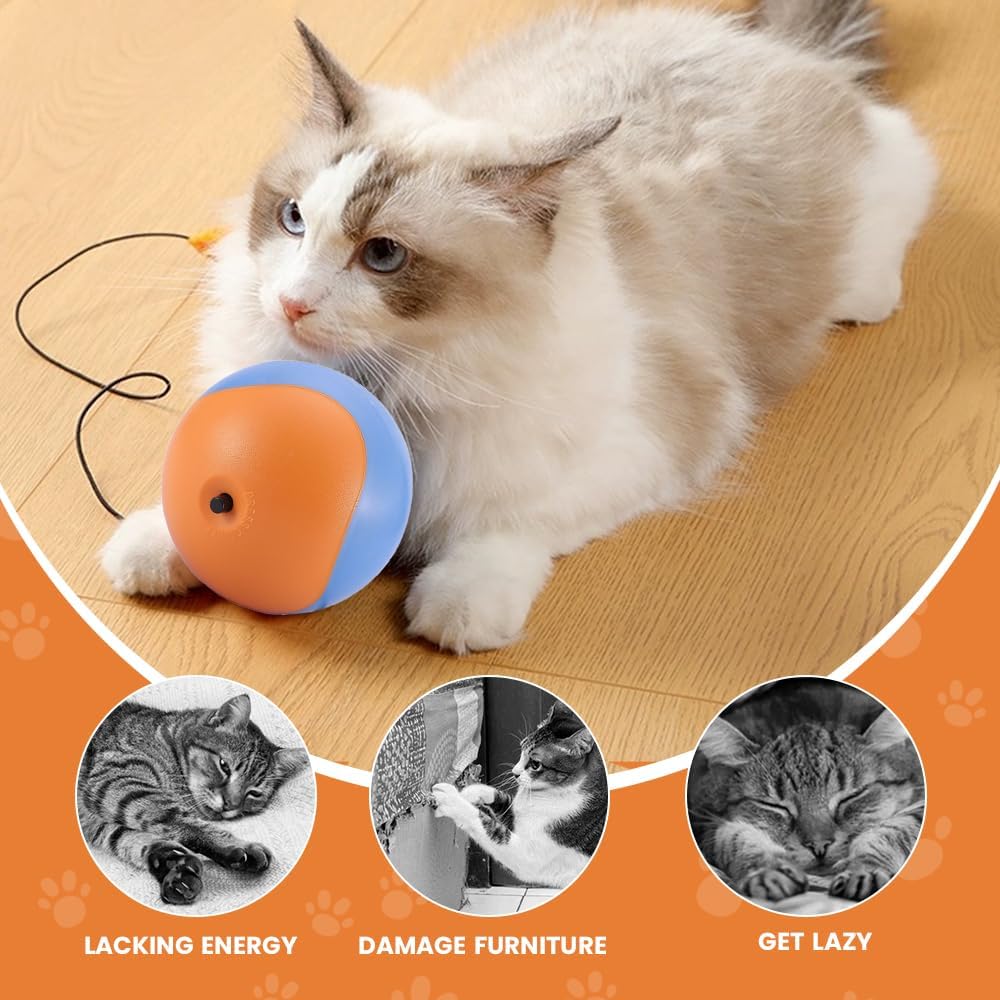 Speedy Tail 2.0 Cat Toy, Upgrade Interactive Cat Toys Ball with Motion Sensor, Automatic Cats Ball with Mouse Indoor Toy (Orange) - TrendyLookz