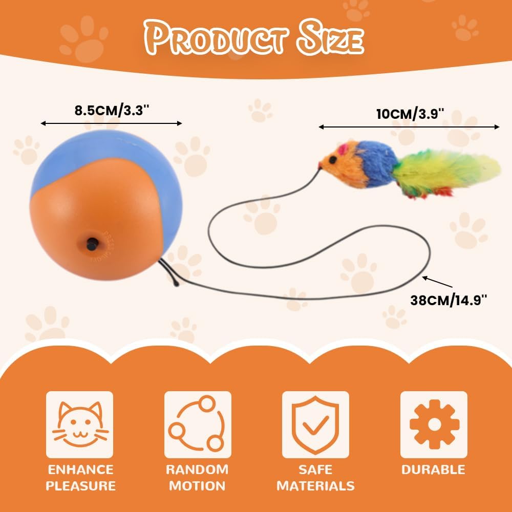 Speedy Tail 2.0 Cat Toy, Upgrade Interactive Cat Toys Ball with Motion Sensor, Automatic Cats Ball with Mouse Indoor Toy (Orange) - TrendyLookz