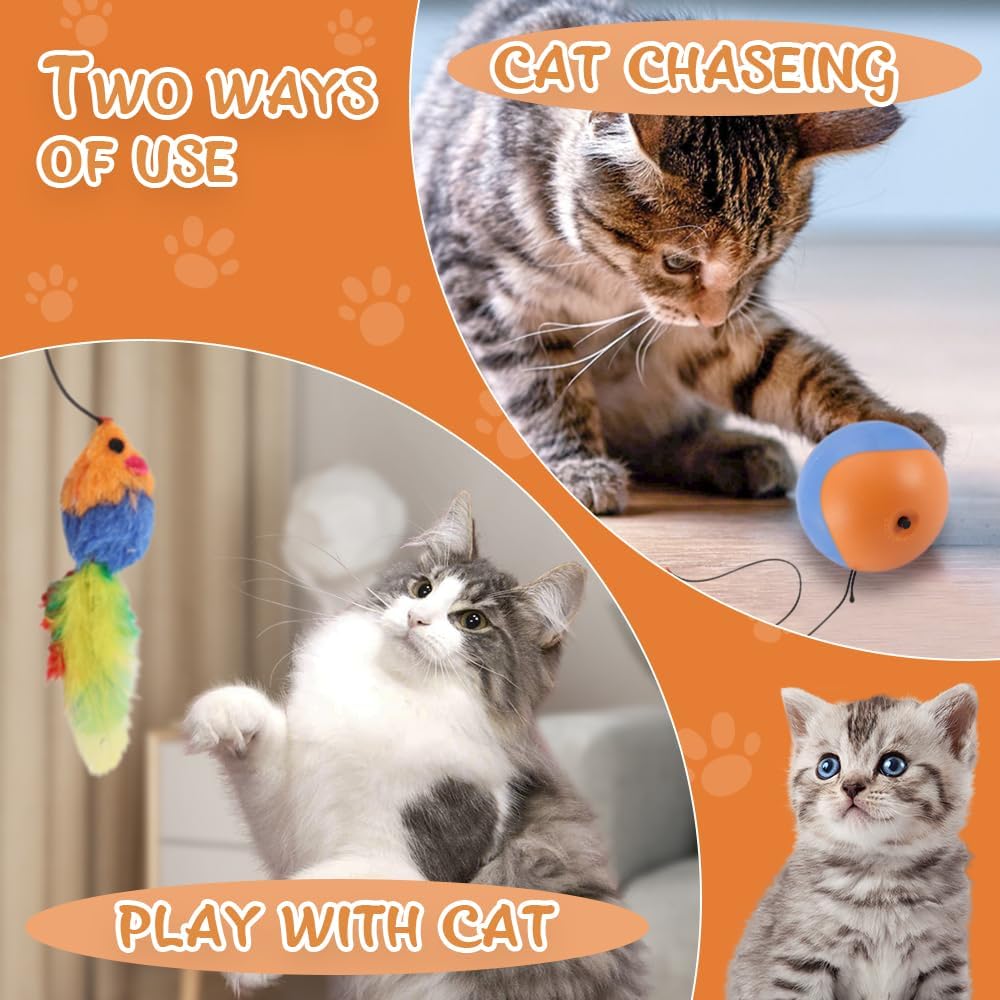 Speedy Tail 2.0 Cat Toy, Upgrade Interactive Cat Toys Ball with Motion Sensor, Automatic Cats Ball with Mouse Indoor Toy (Orange) - TrendyLookz