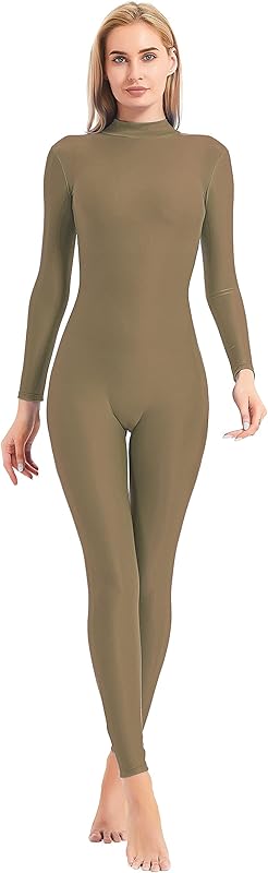 speerise Adult High Neck Zip One Piece Unitard Full Body Leotard Bodycon Jumpsuit for Women - TrendyLookz