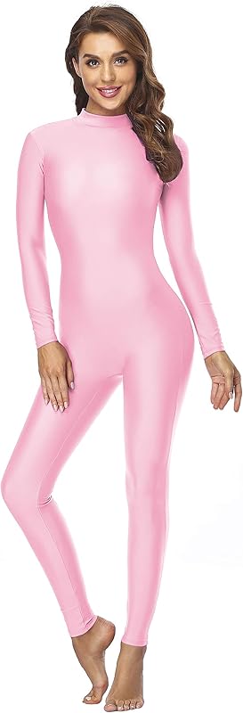 speerise Adult High Neck Zip One Piece Unitard Full Body Leotard Bodycon Jumpsuit for Women - TrendyLookz