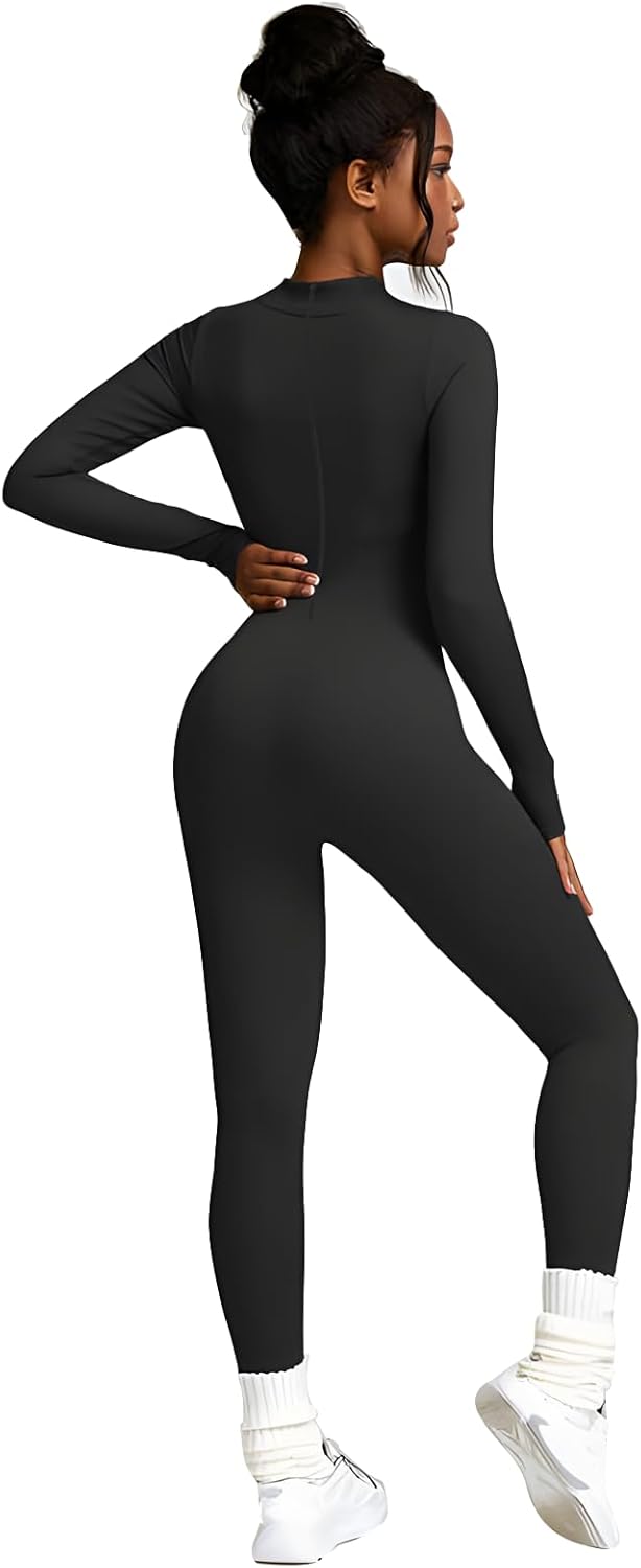 speerise Adult High Neck Zip One Piece Unitard Full Body Leotard Bodycon Jumpsuit for Women - TrendyLookz