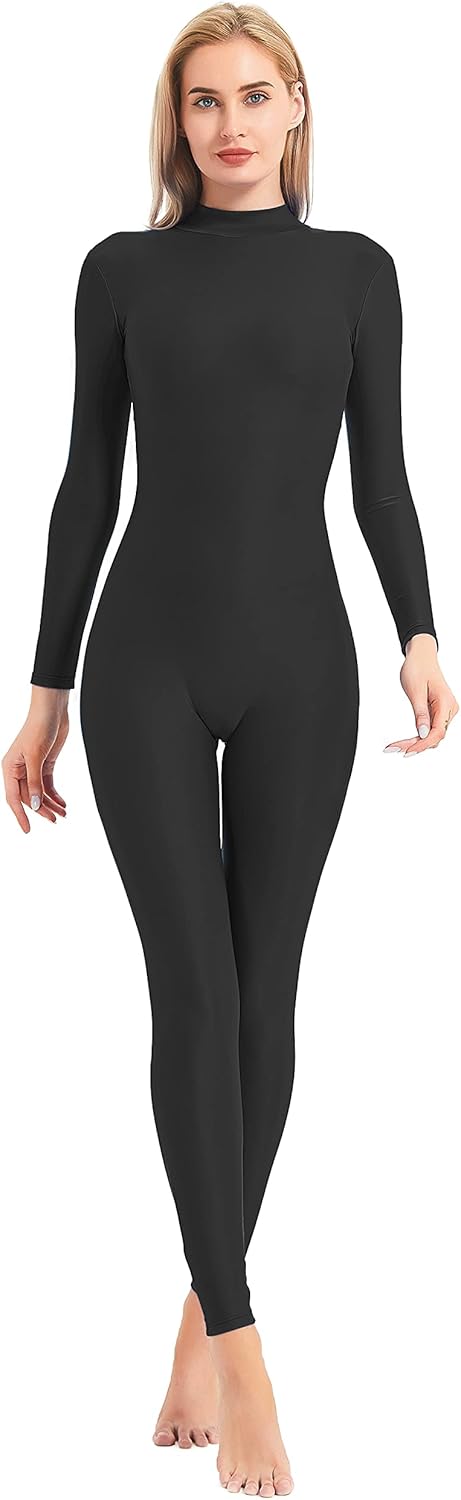 speerise Adult High Neck Zip One Piece Unitard Full Body Leotard Bodycon Jumpsuit for Women - TrendyLookz