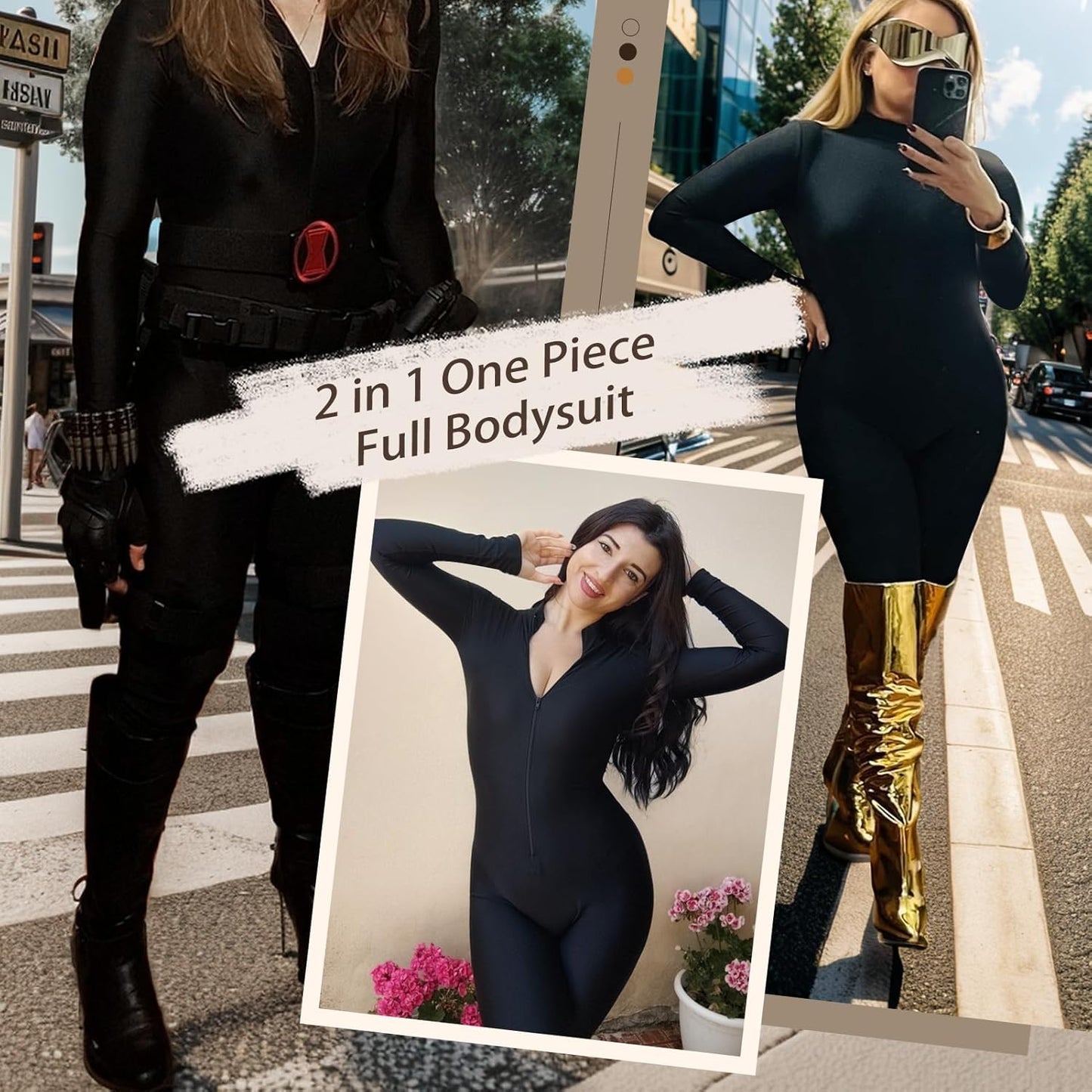 speerise Adult High Neck Zip One Piece Unitard Full Body Leotard Bodycon Jumpsuit for Women - TrendyLookz