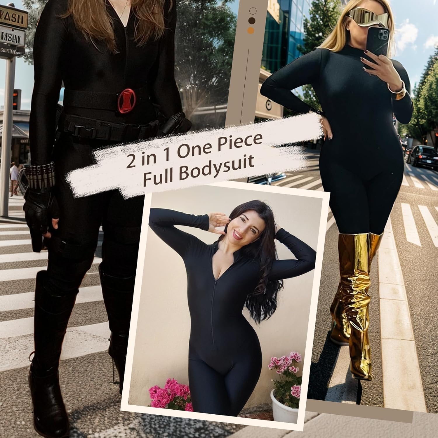 speerise Adult High Neck Zip One Piece Unitard Full Body Leotard Bodycon Jumpsuit for Women - TrendyLookz