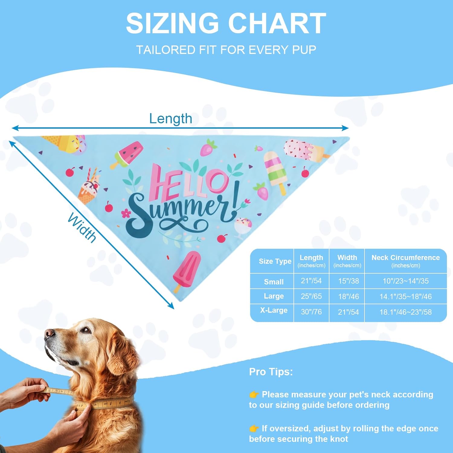 Summer Dog Bandana 1 - Pack for X - Large Dogs – Cooling Bandanas with Popsicle Blue Design, Breathable & Quick - Dry Pet Accessories - TrendyLookz