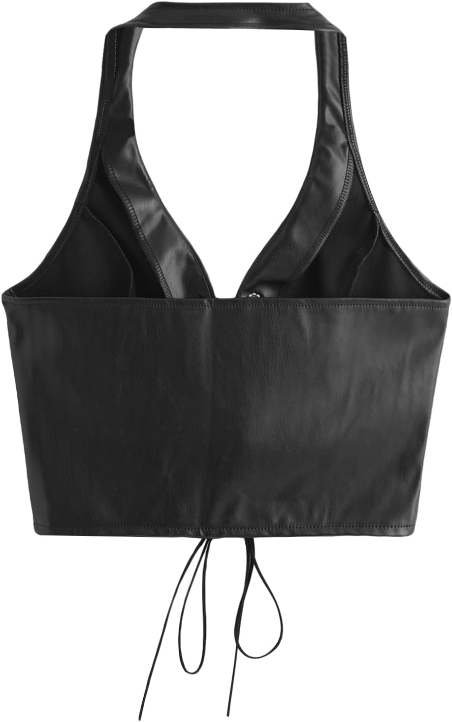 SweatyRocks Women's Faux Leather Crop Tank Top Lace Up Tie Front Halter Tops - TrendyLookz