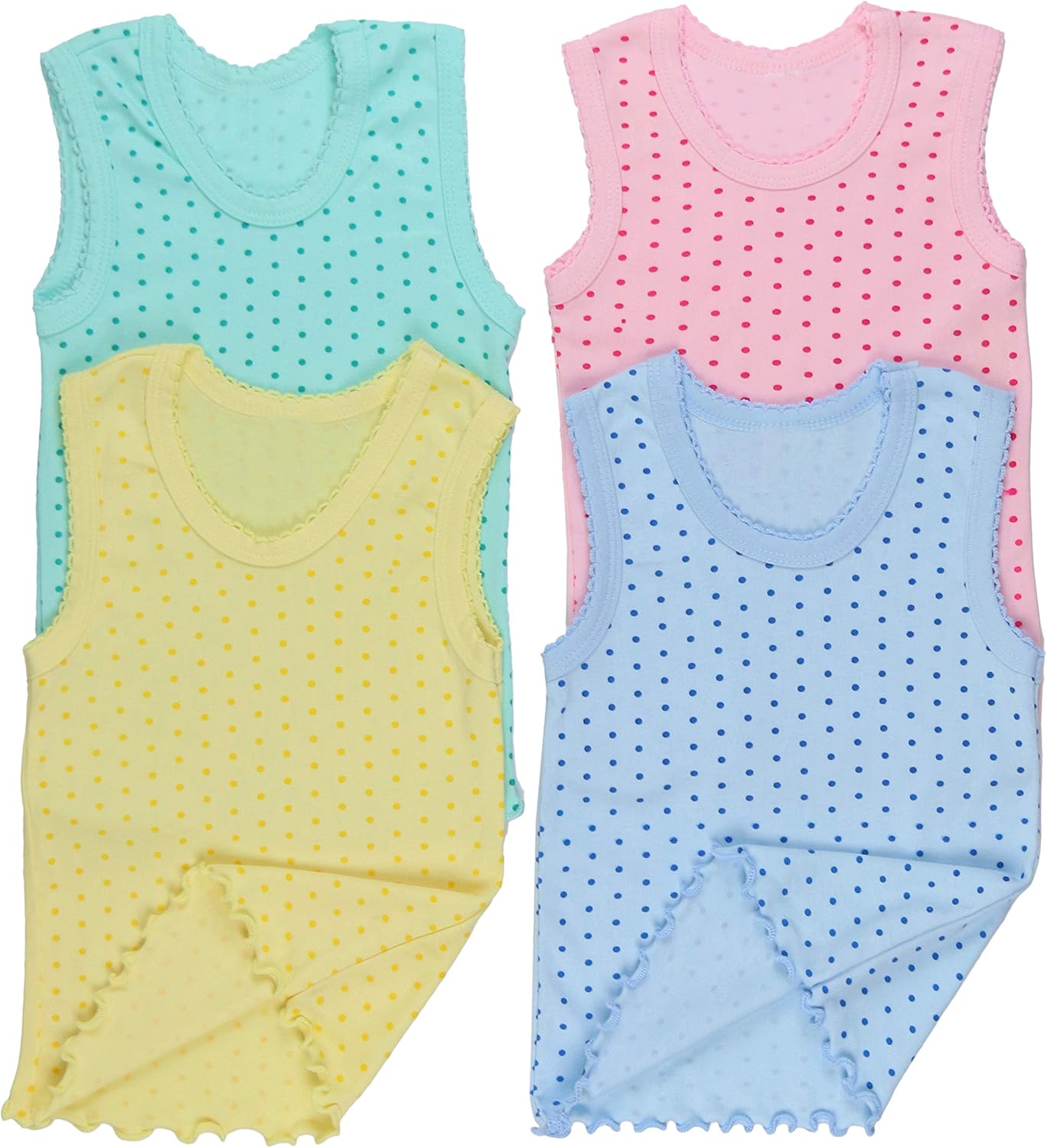 ToBeInStyle Girl's 4 Pack Ruffle Hem Cotton Tank Tops - TrendyLookz